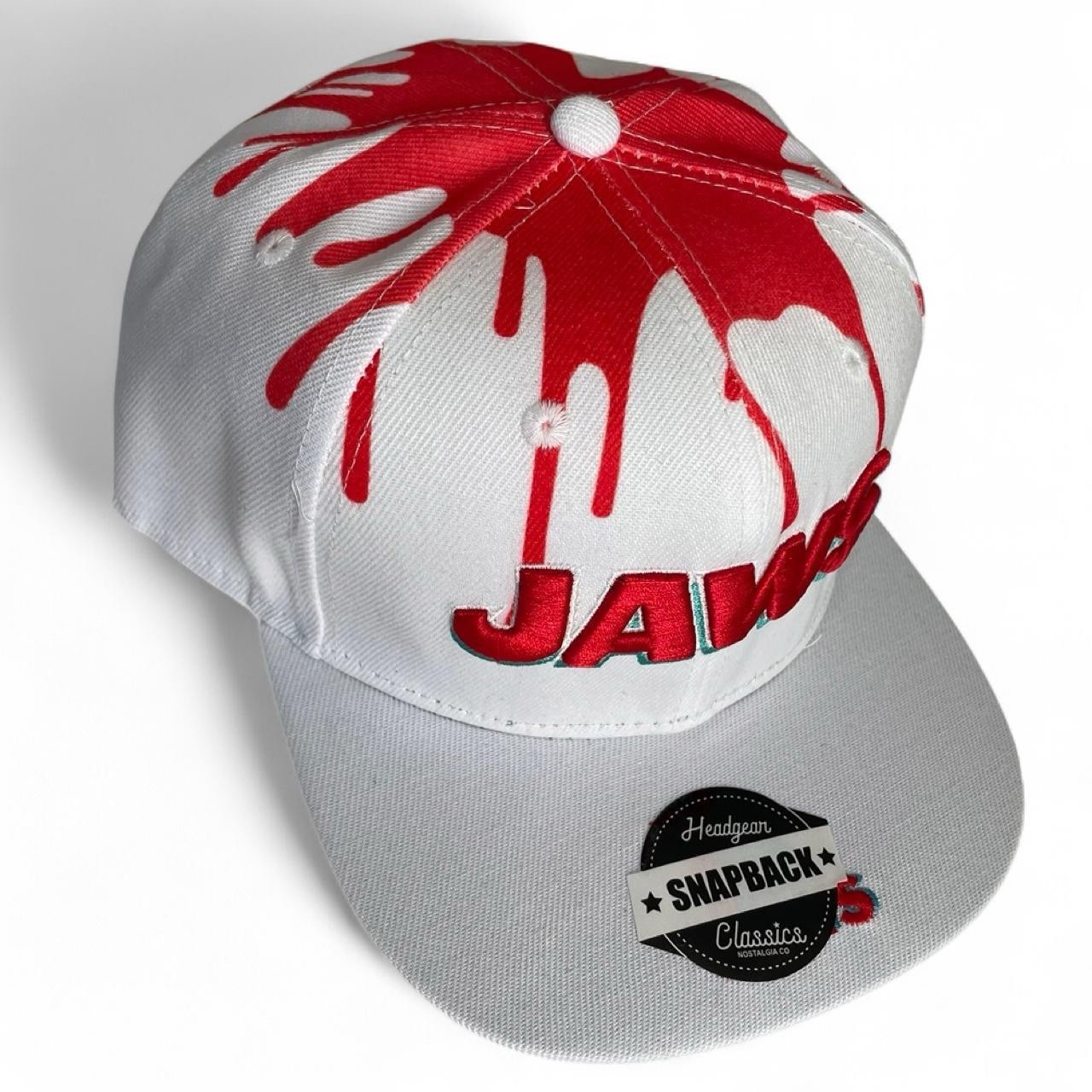 Jaws Hat White/Red Blood Splatter Snapback Movie 1975 Embroidered Logo