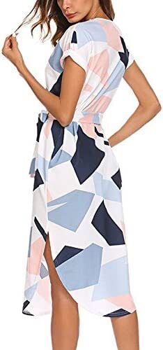 Women’s Casual Floral/Geometric Pattern Short Sleeve Spring-Summer Dress w/ Belt