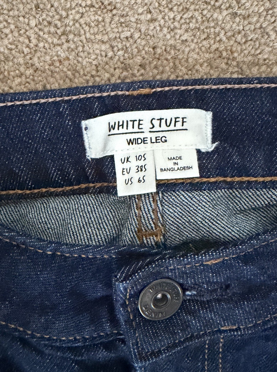 White Stuff Wide Leg Jeans Dark Blue Denim 10 Short