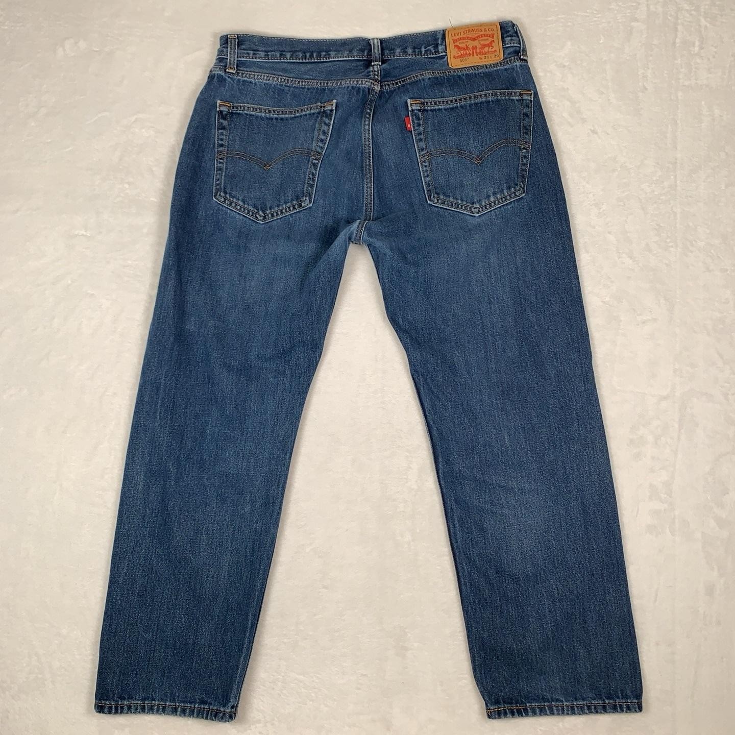 Levis 505 Regular Jeans Mens 36×29 Blue Medium Wash Straight Denim Cotton