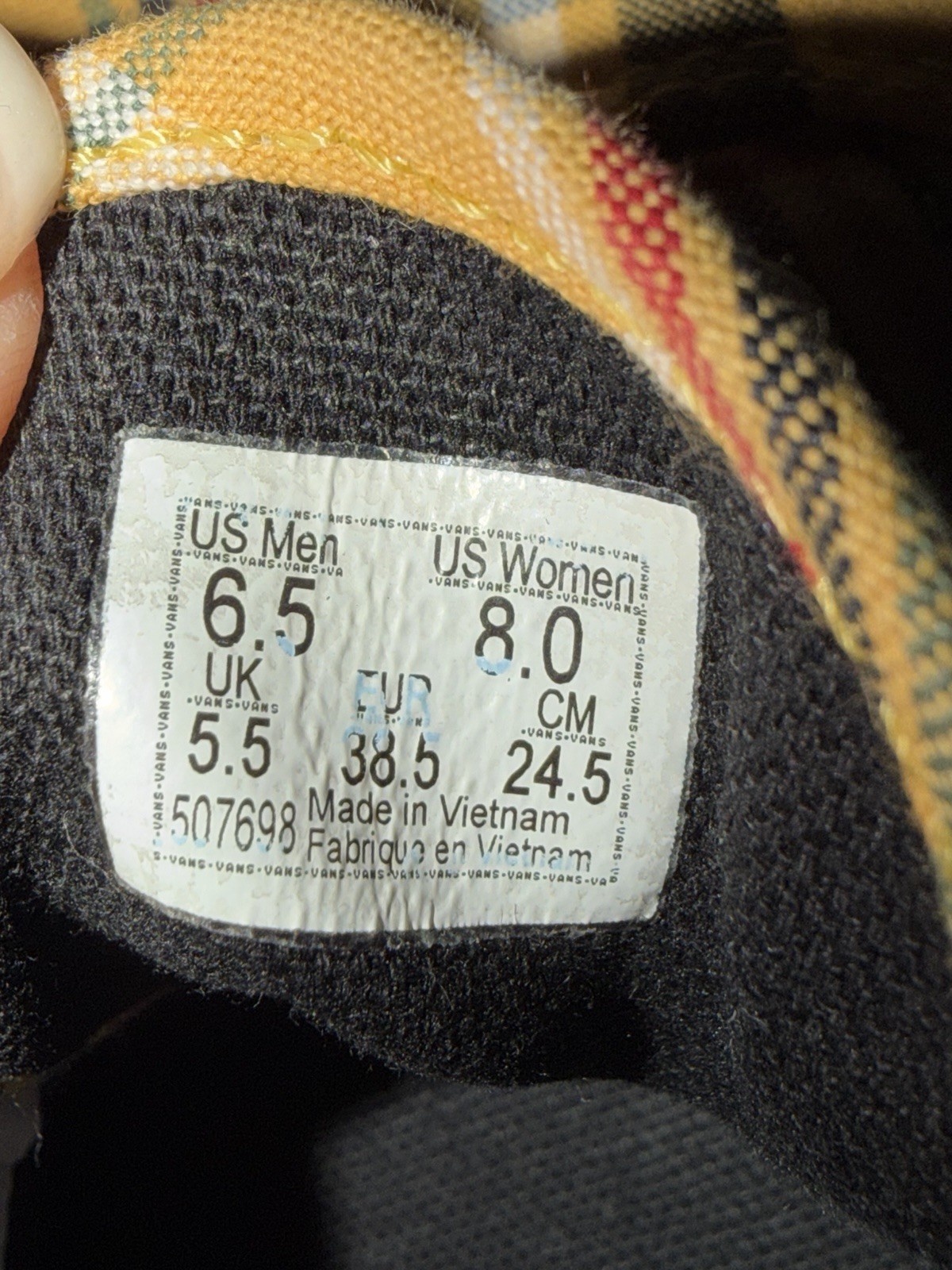 VANS Era Plaid Skate Shoes Yellow & White Men 6.5 Women 8 Sneakers Casual