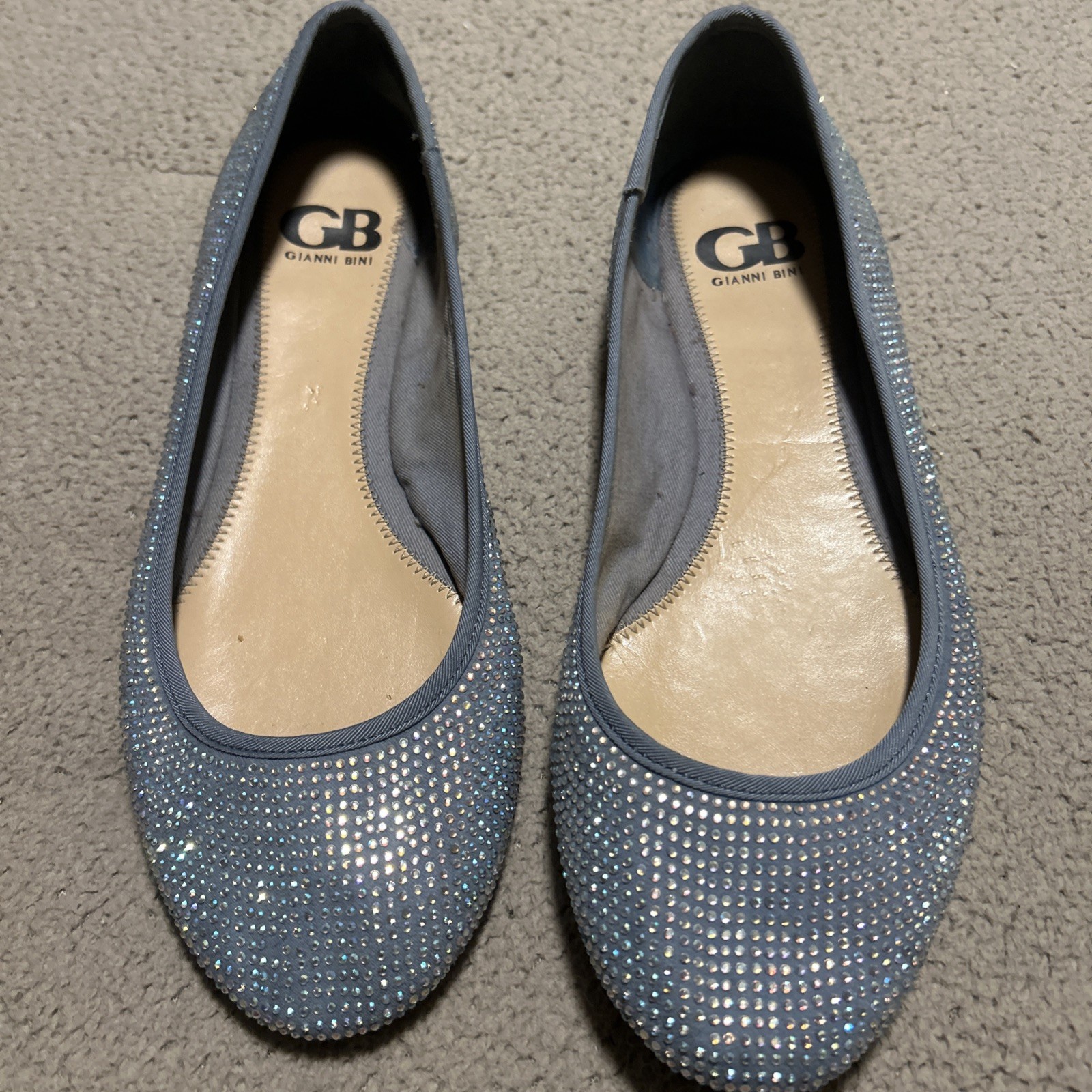 GIANNI BINI Blue Sequin Rhinestone Slip On Ballet Flats Shoes Size 9.5