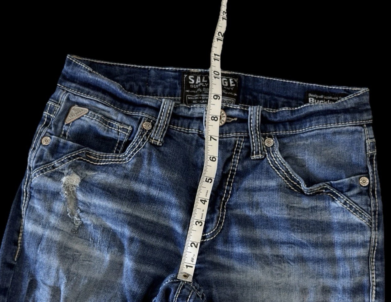 Salvage Supply Mayhem Straight Stretch Buckle Jeans ~ Men’s Size 30 x 32/30