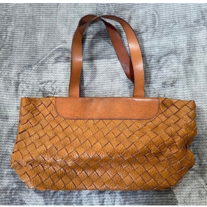 FALOR Woven Leather Tote Bag Cognac Tan Made in Italy Intrecciato Shoulder Bag
