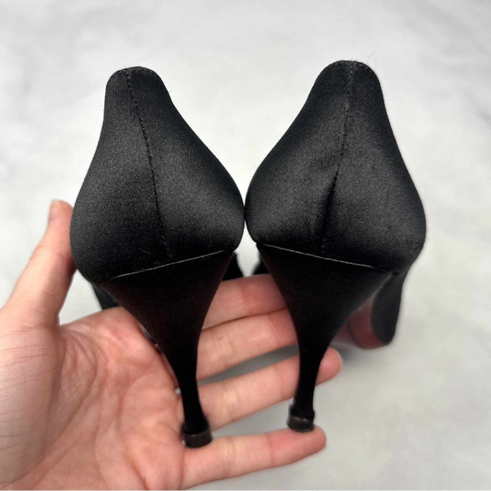 Cesare Paciotti Vintage 2005 Y2K Silk Satin Mid Height Pump Heels Black Gothic
