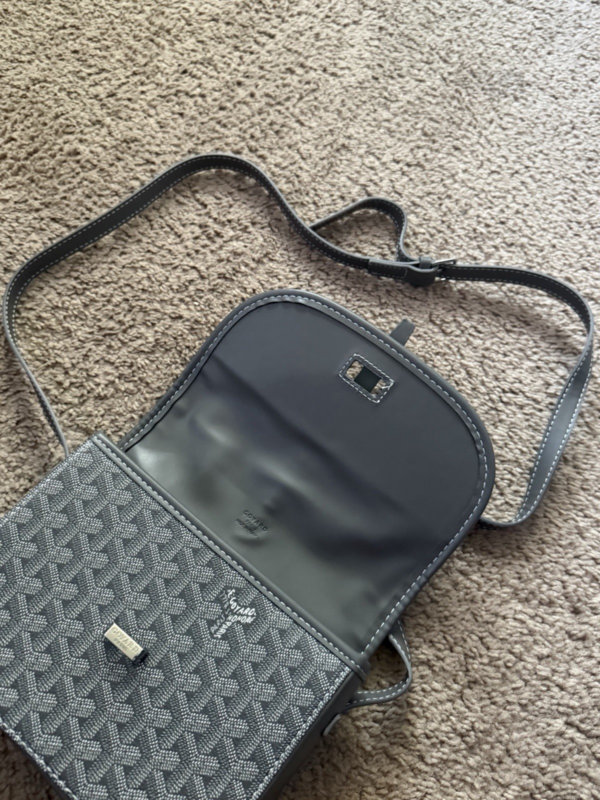 Goyard Gray Goyardine Small Women’s Crossbody Bag Buckle Flap Yellow Lining