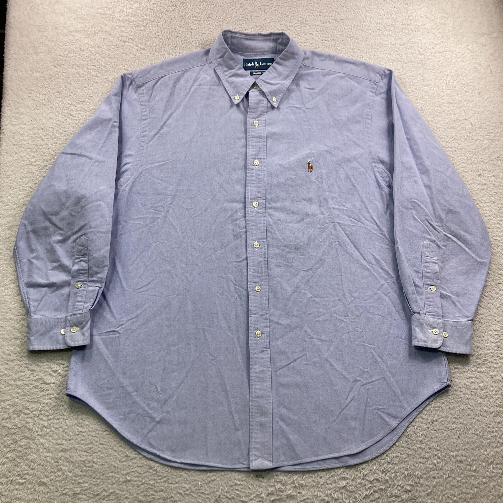 Vintage Polo Ralph Lauren Oxford Dress Shirt Men 17.5 32/33 Blue Classic Fit RL