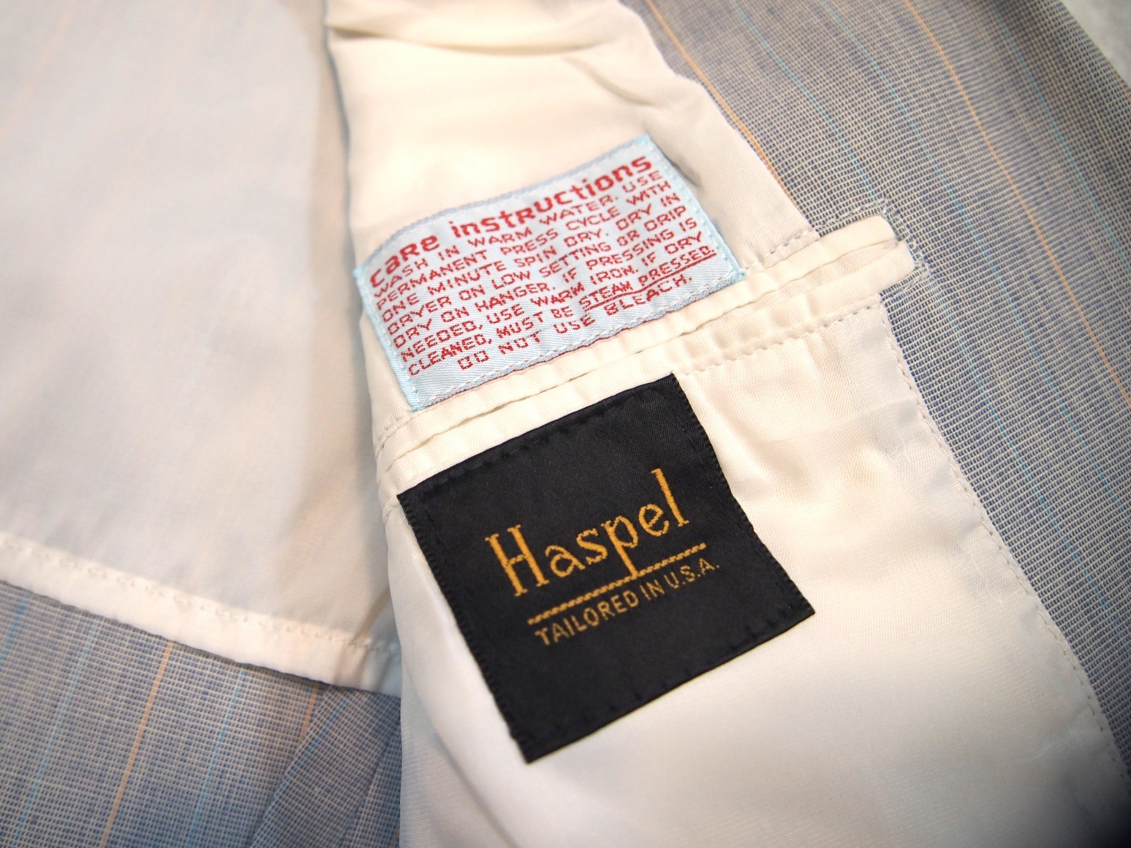 Vintage Haspel 2 Piece Cotton Blue Suit 38 short 30W x 28 Inseam Made in USA