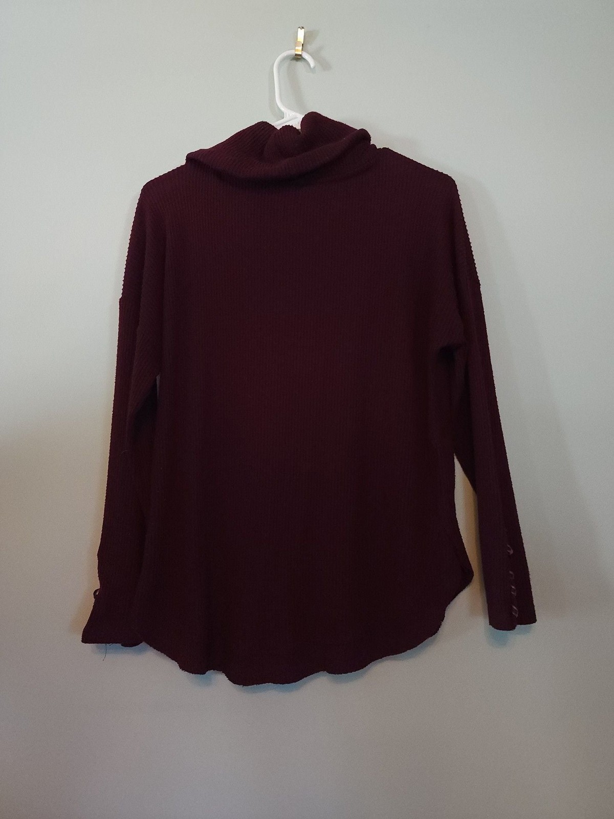 Democracy Burgandy Waffle Knit Cowl Neck Pullover Sweater