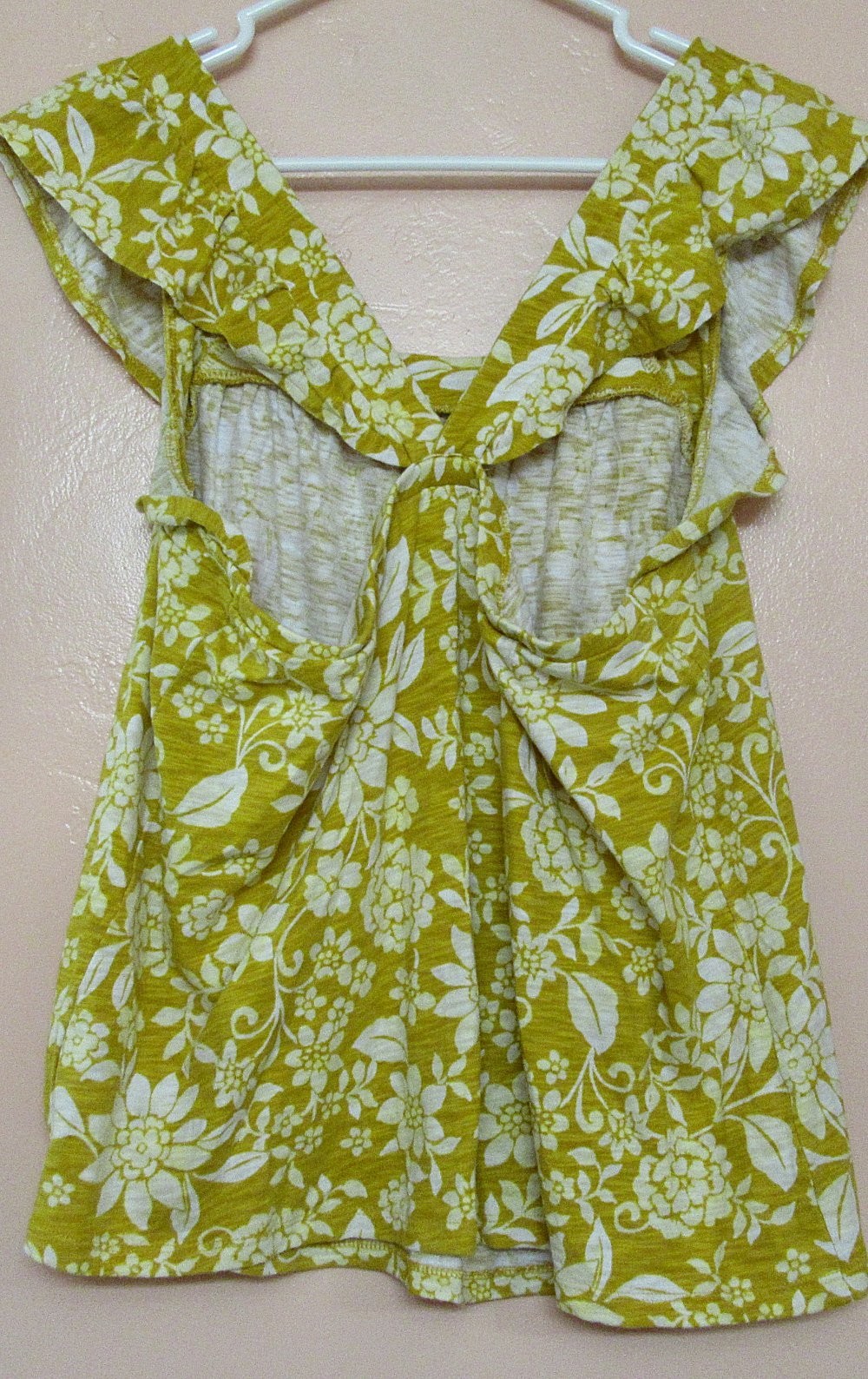 LC Lauren Conrad Women’s sz L square neck floral sleeveless ruffle tank yellow