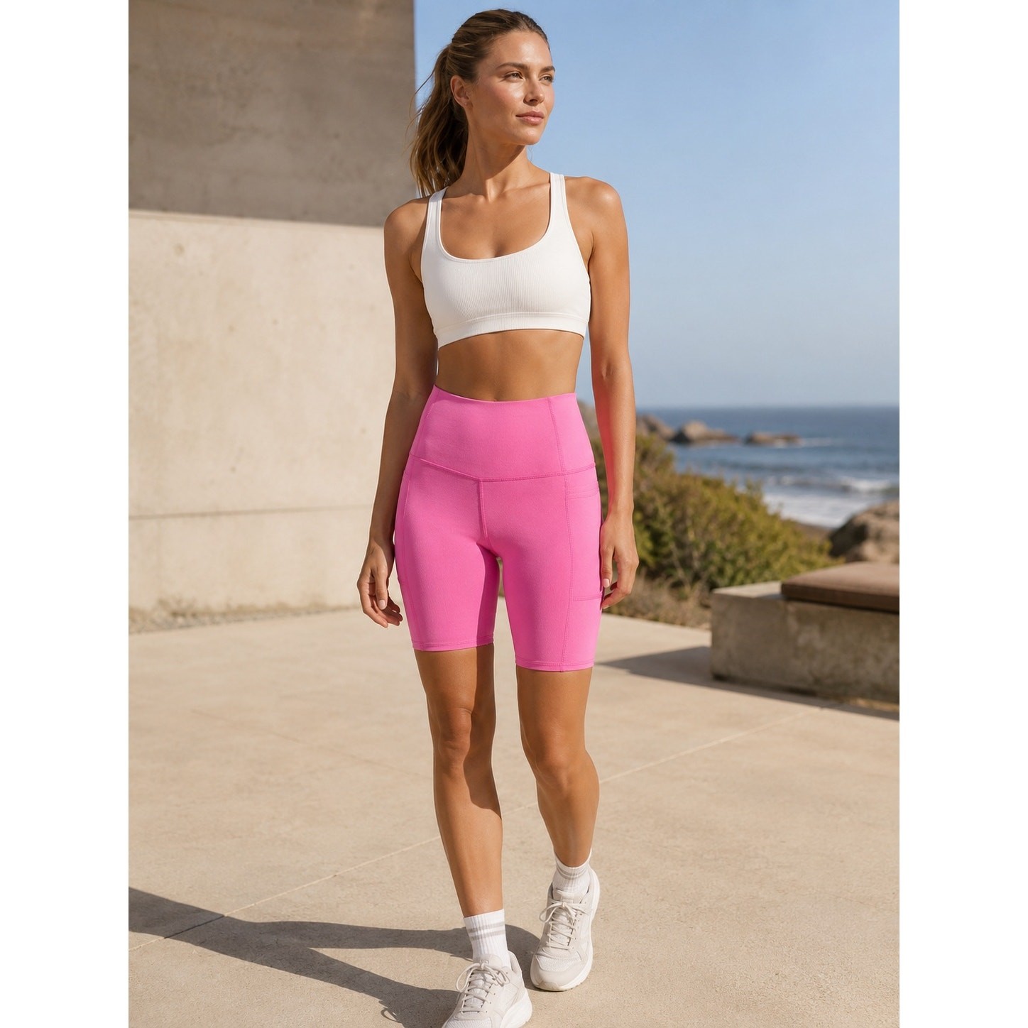 SKECHERS Women’s Athletic Rose Pink High Waisted Pocket Bike Shorts Size XS