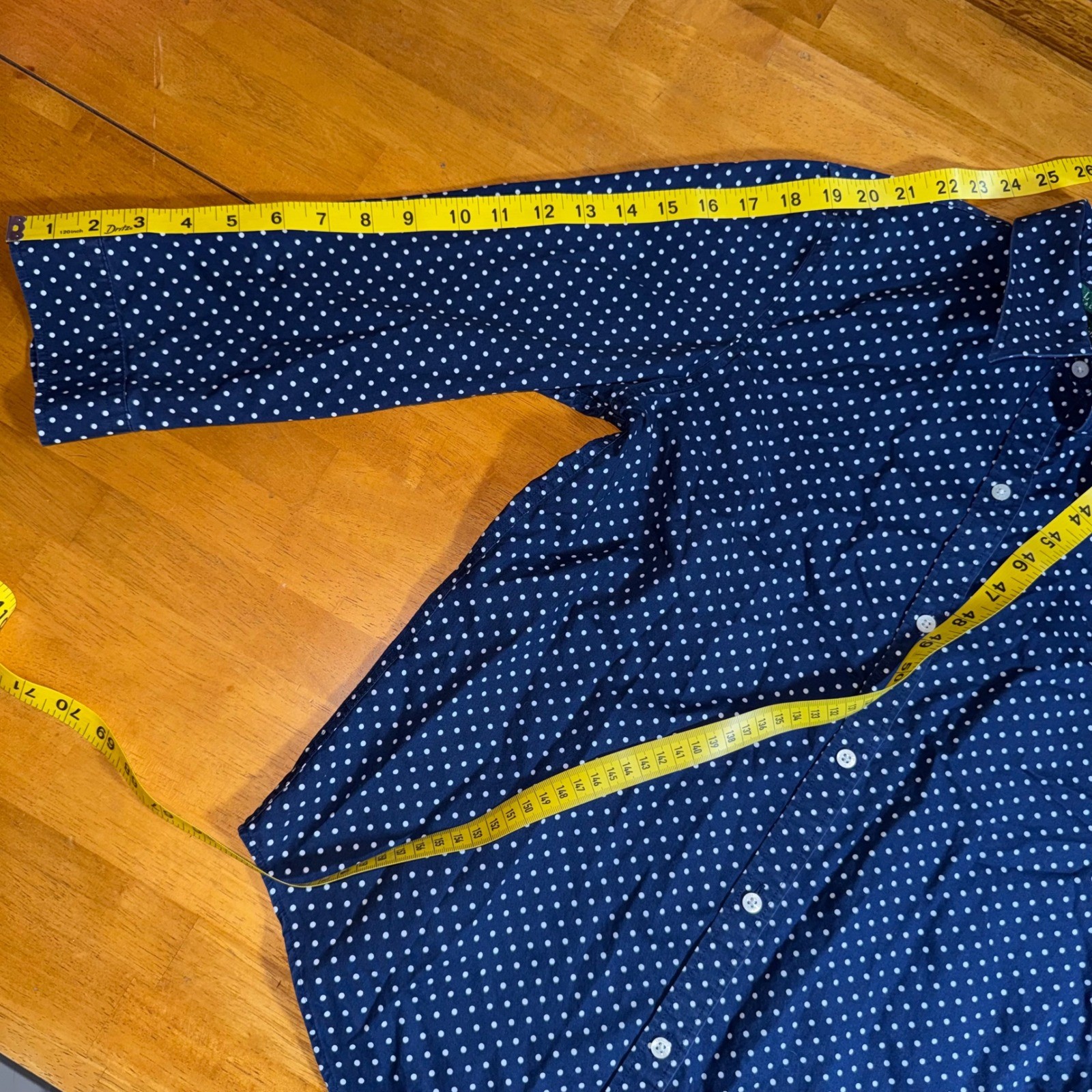Lauren Ralph Lauren Navy Blue Polka Dot Button Down Shirt M Non-Iron Cotton