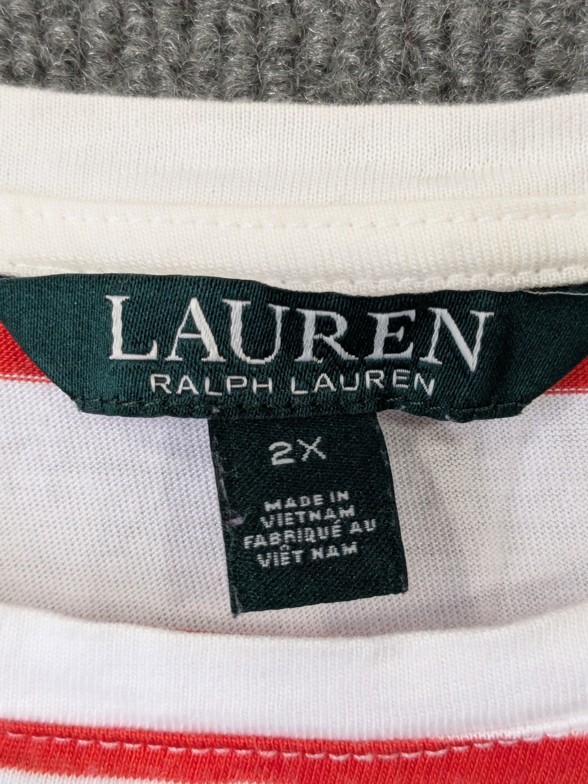LRL Ralph Lauren Top Womens 2X Studded Logo Crown Striped Tee Shirt Red White
