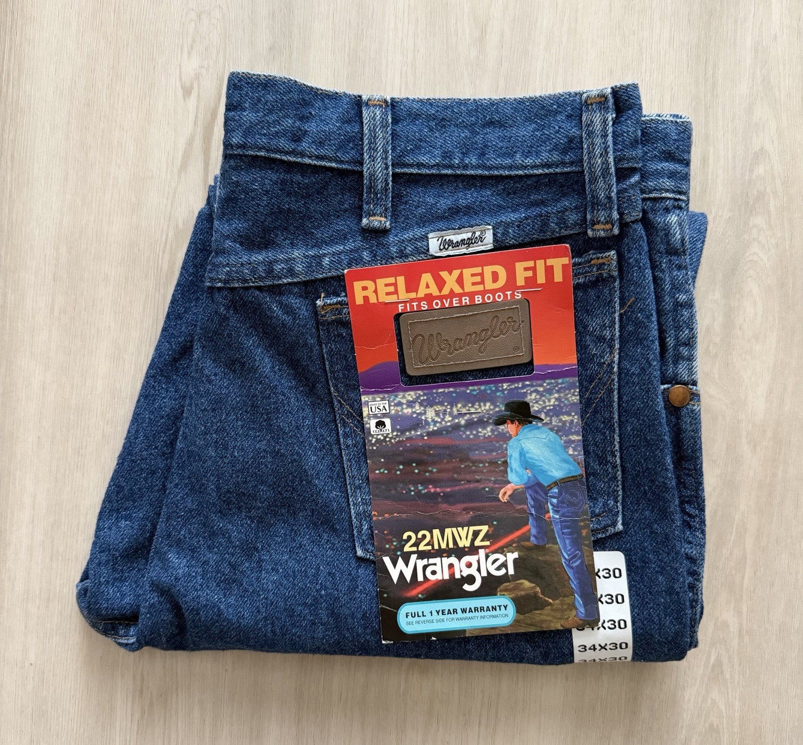 Vintage Wrangler 22MWZ Relaxed Denim Jeans Deadstock 34×30 Made In USA