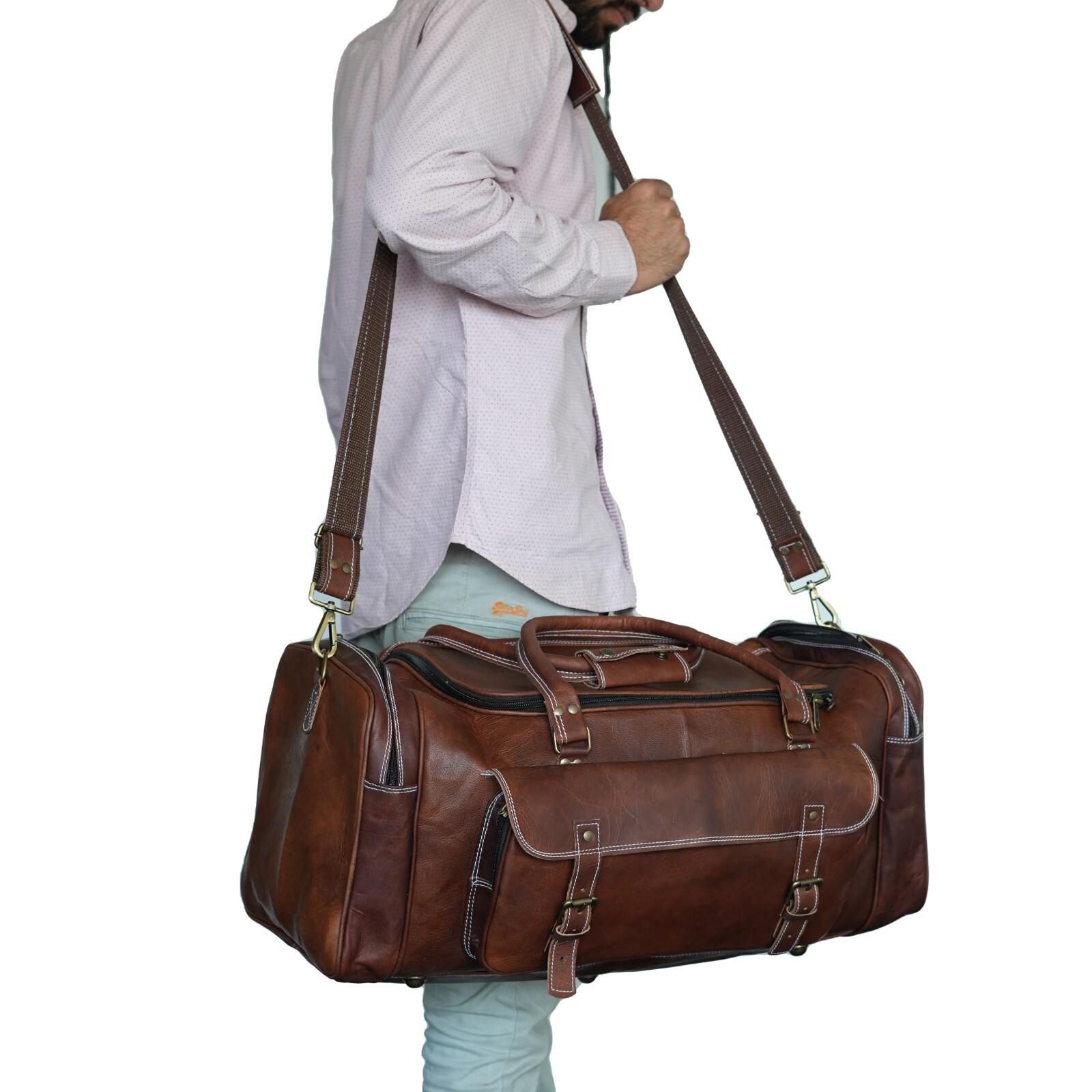 Handmade Genuine Leather Travel Duffel Luggage Weekender Overnight Bag Unisex