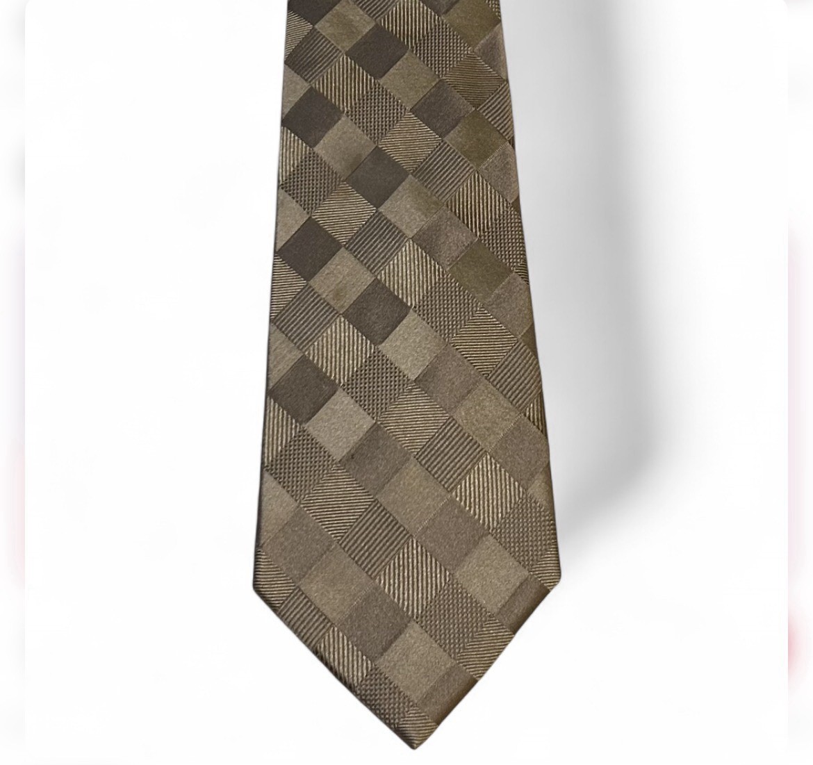 Geoffrey Beene Men’s Tie Brown & Gold Geometric Pattern Woven Pointed Style