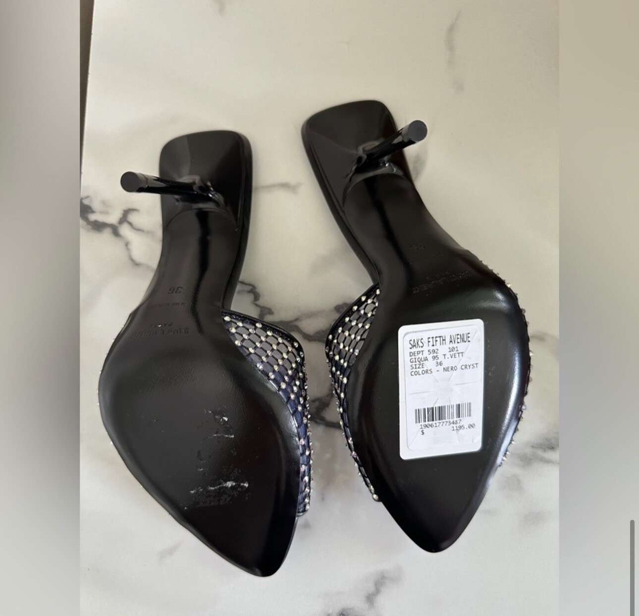 SAINT LAURENT Disco crystal-embellished mesh, PVC and leather mules