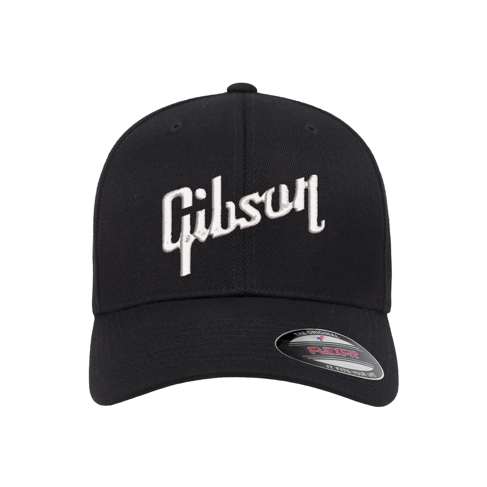 Gibson Logo Embroidered Flexfit Hat Flat and Curved Black, Navy, Olive, Grey