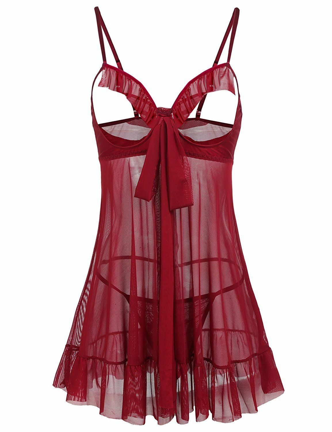Womens Sexy Open Cup Lace Lingerie Cupless Strappy Chemise Babydoll Nightwear US