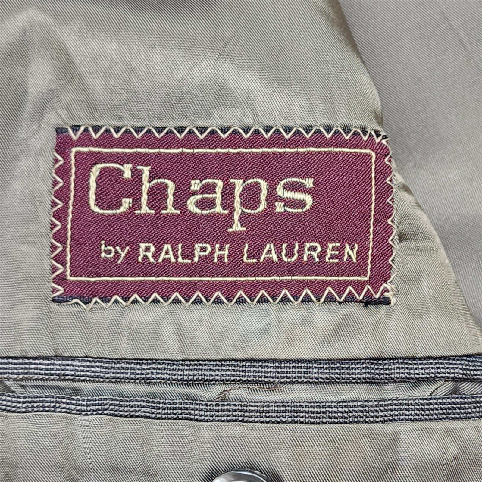 Vtg Chaps Ralph Lauren USA 40R 34×32 Brown Nailhead Pinstripe 2Btn 2Pc Mens Suit