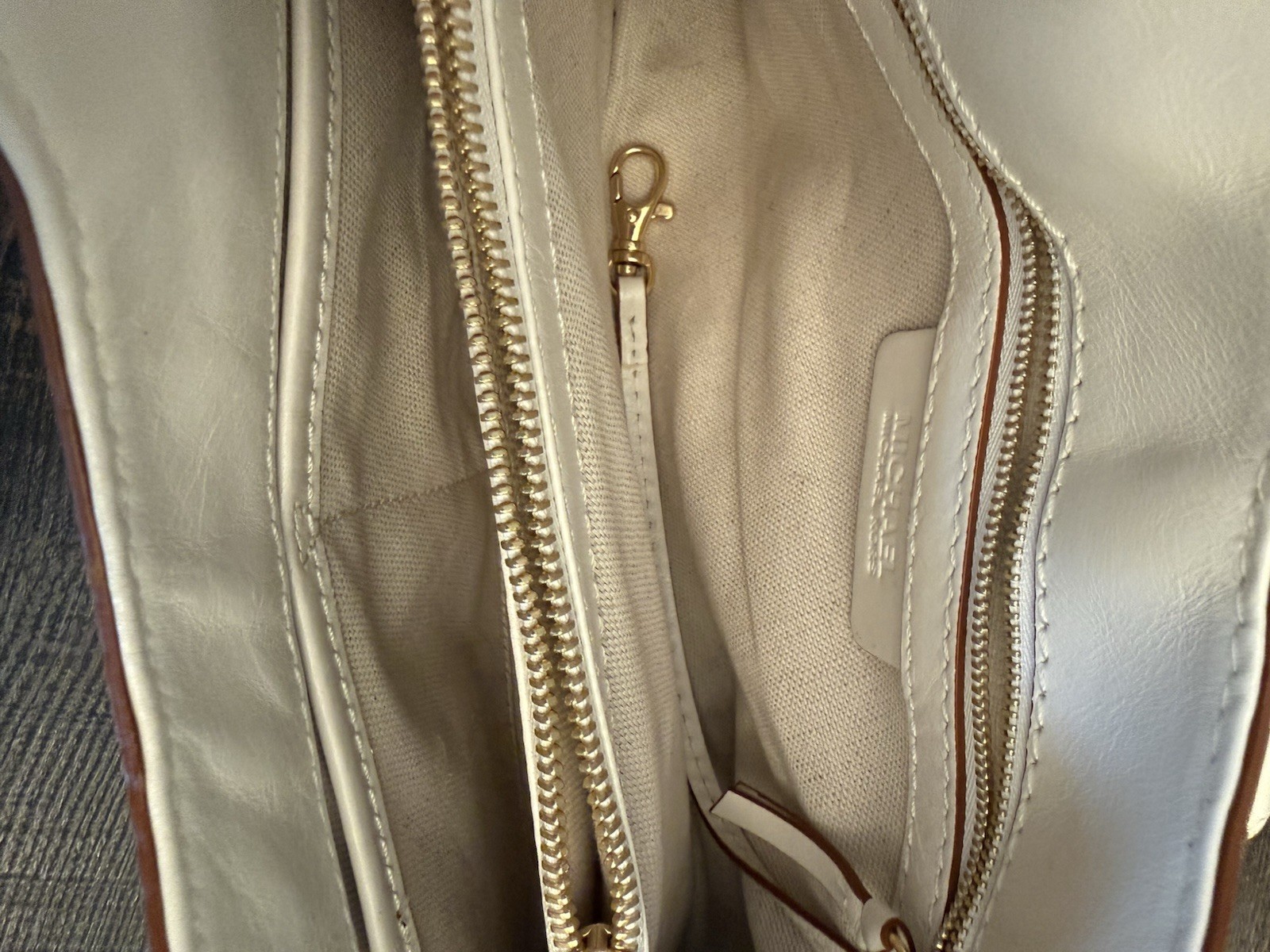 Michael Kors White Croc Embossed Satchel Top Handle Buckle Gold Hardware Pockets