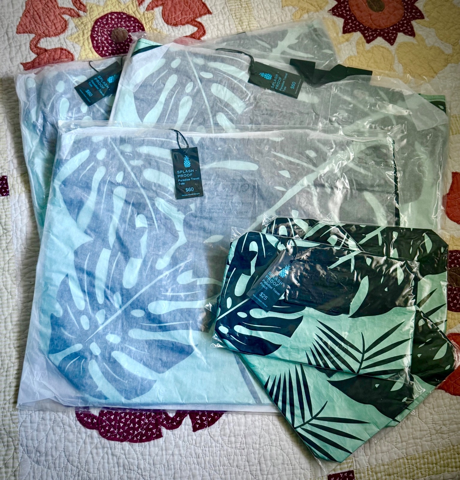 Splash-Proof BEACH Bags! Tote + Clutch (Pouch) Blue/White Bird Of Paradise