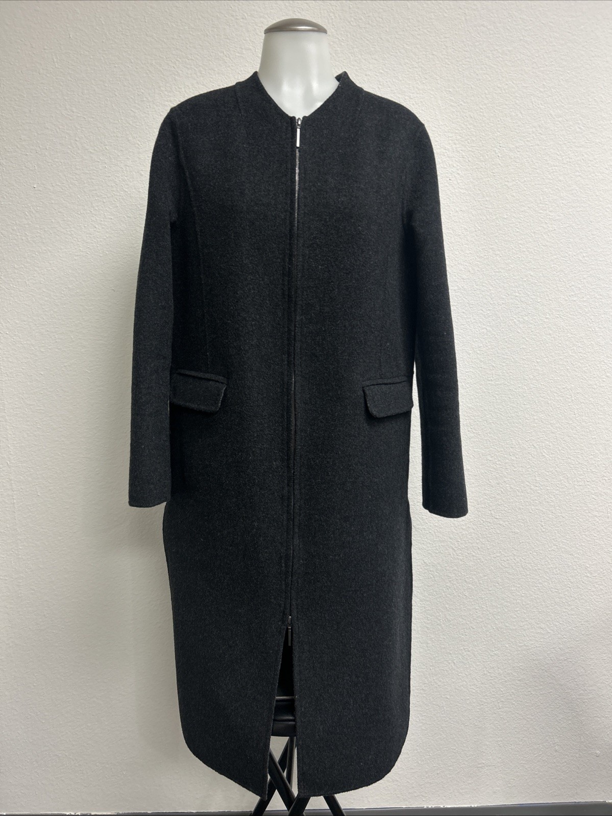 Vince Wool Blend Knee Length Shell Coat Dark Gray Size M NWOT
