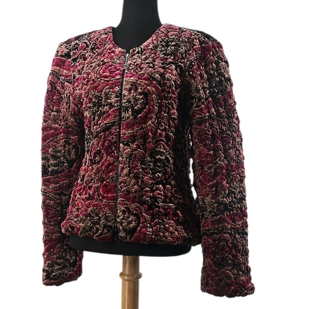 Joseph Ribkoff quilted coat floral printed zipper blazer elegant artsy sz 10