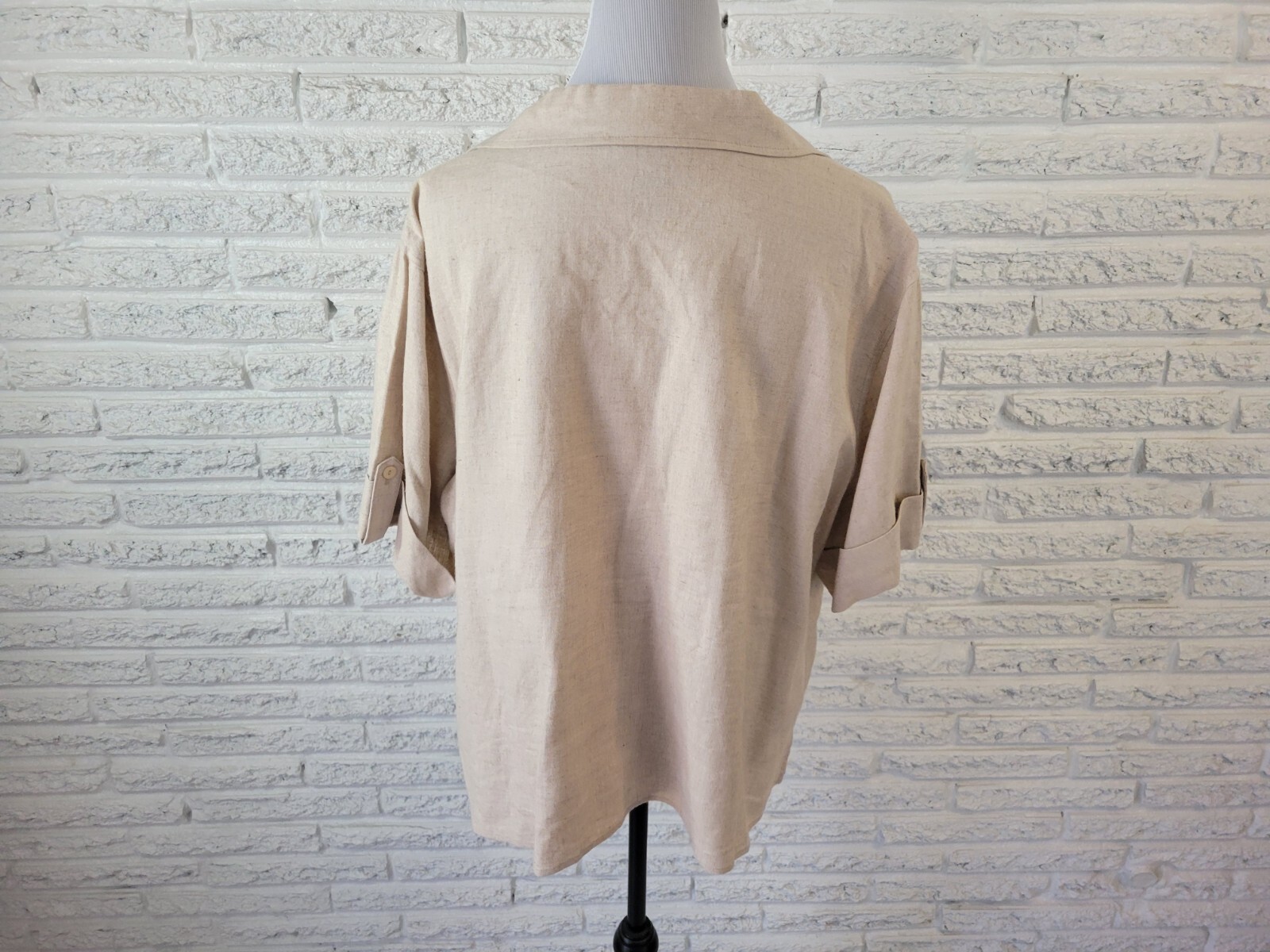 Requirements Petite 2XWP Shirt Blouse Beaded Embroidered Linen Rayon Roll Tab