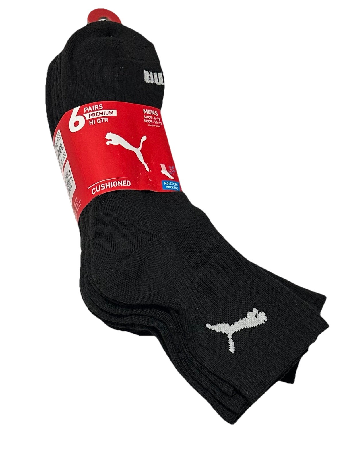 Puma Men’s Premium 6-Pair High Quarter Socks Large (8-12) Black