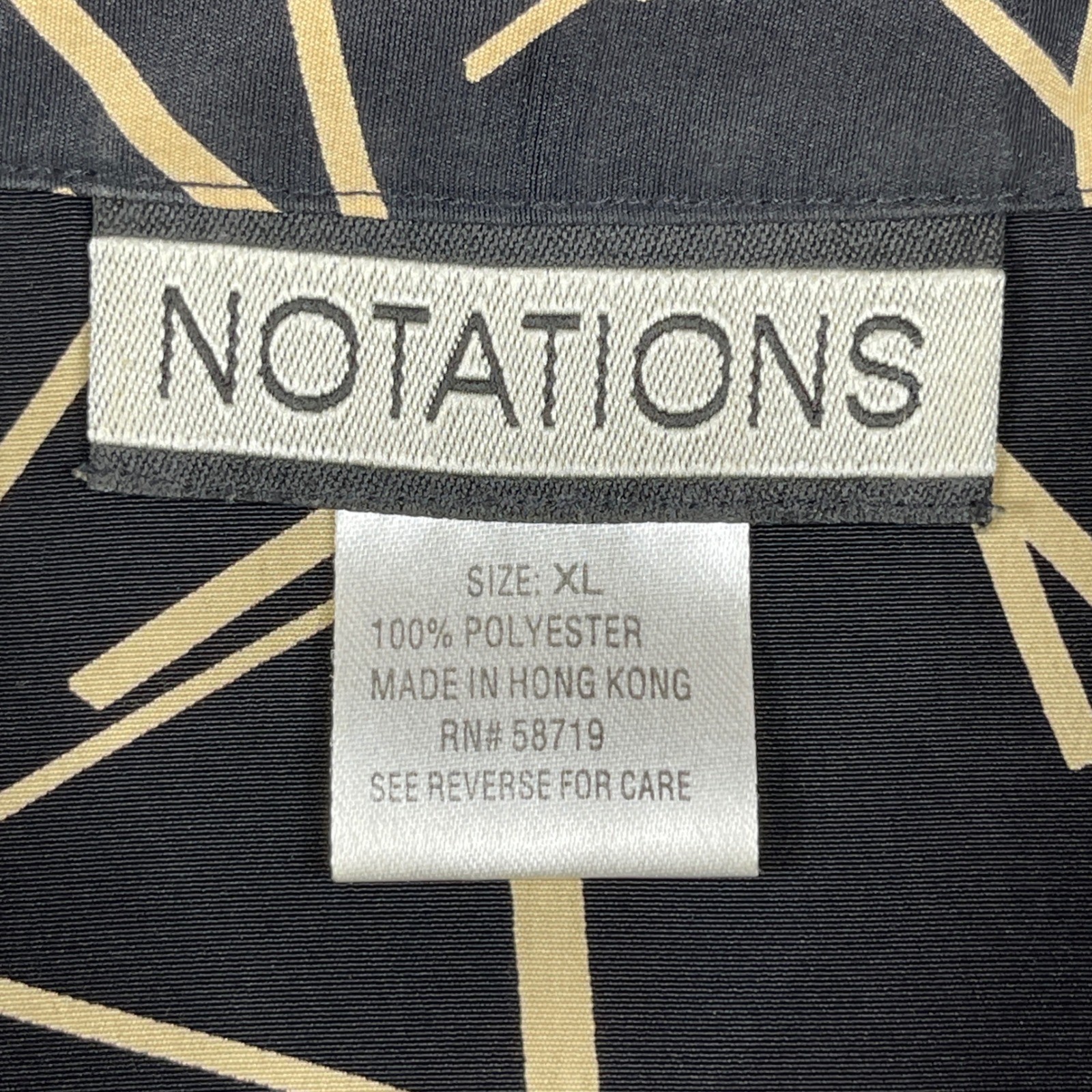 Notations Button Down Blouse Womens XL Black Tan Geometric Linear Shoulder Pads