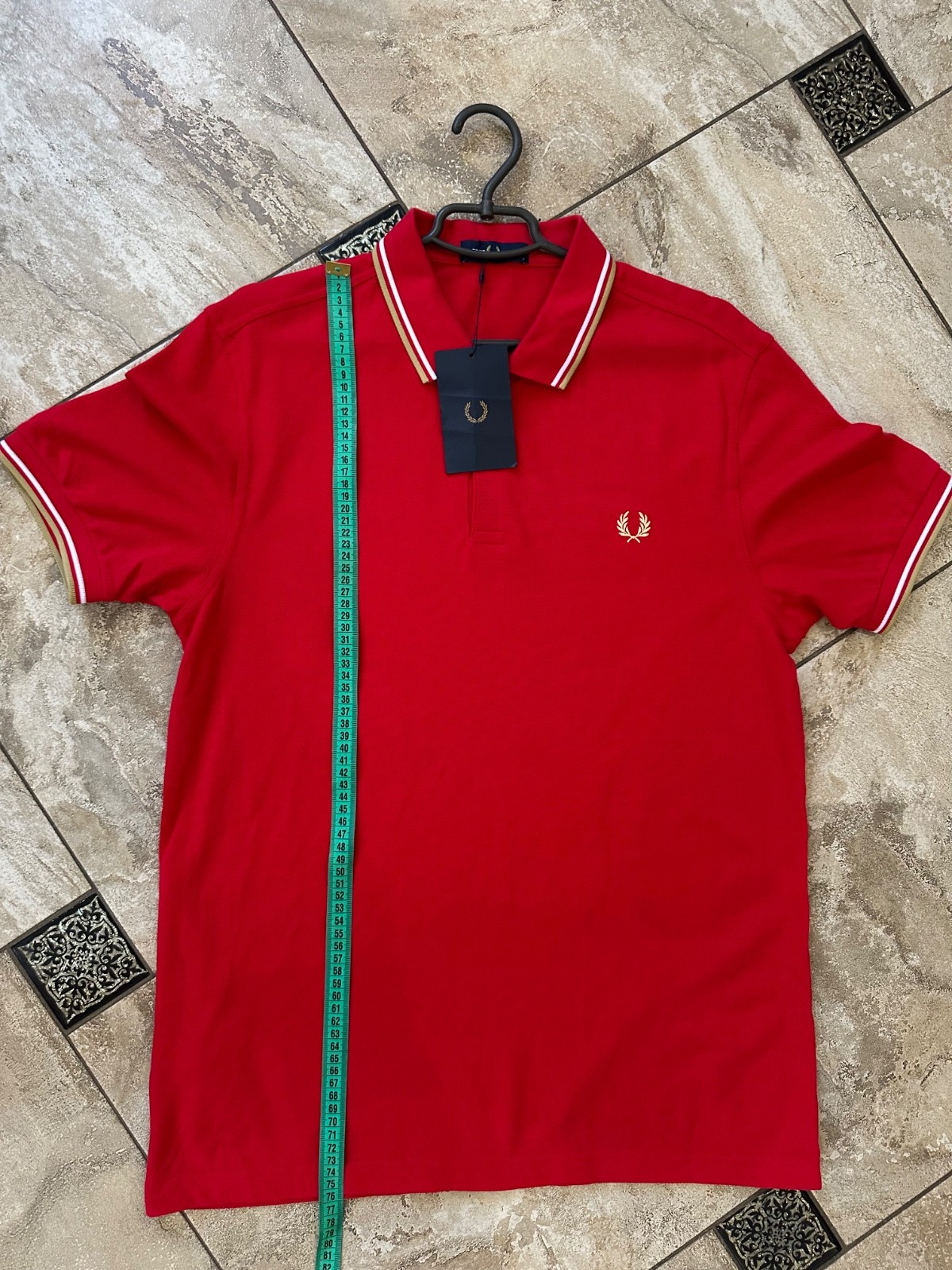 Fred Perry M3600 Twin Tipped Polo Shirt Red Gold White Size L New With Tags