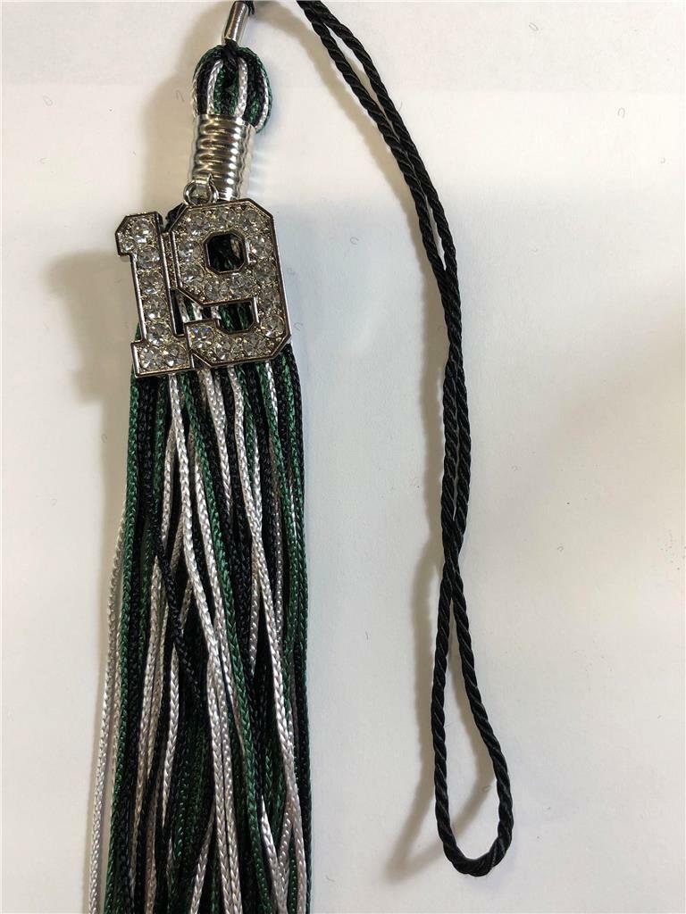 NEW Green Black & Gray Class of 2019 Bling Charm Graduation Tassel 9″ Jostens