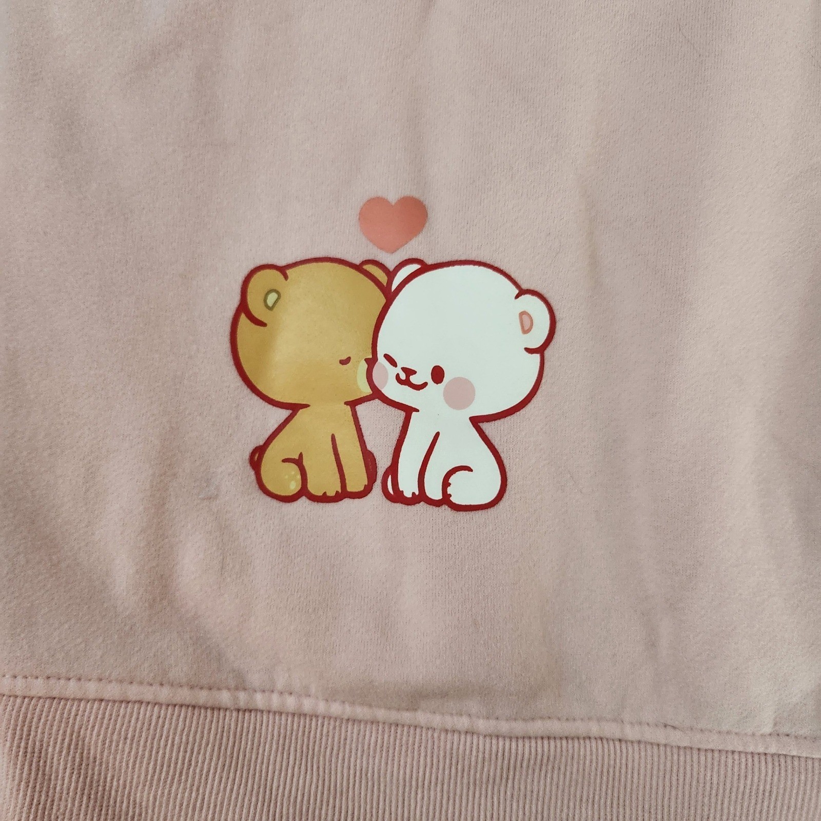 Milkmochabear Official Smooch & Snuggle Pink Fleece Hoodie Heavy Embroidered XXL