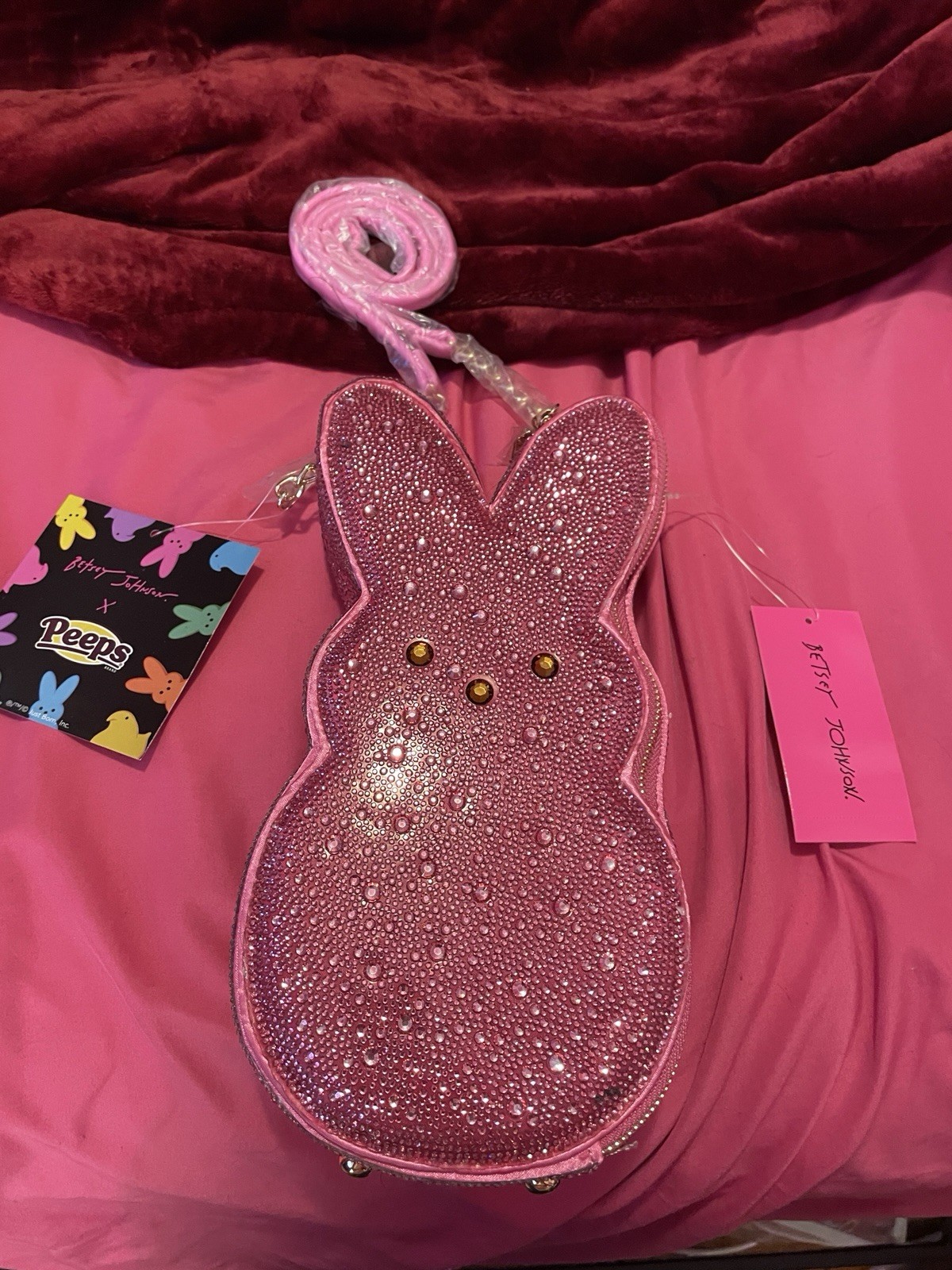 Betsey Johnson x Peeps Pink Rhinestone Bunny Shaped Crossbody Bag