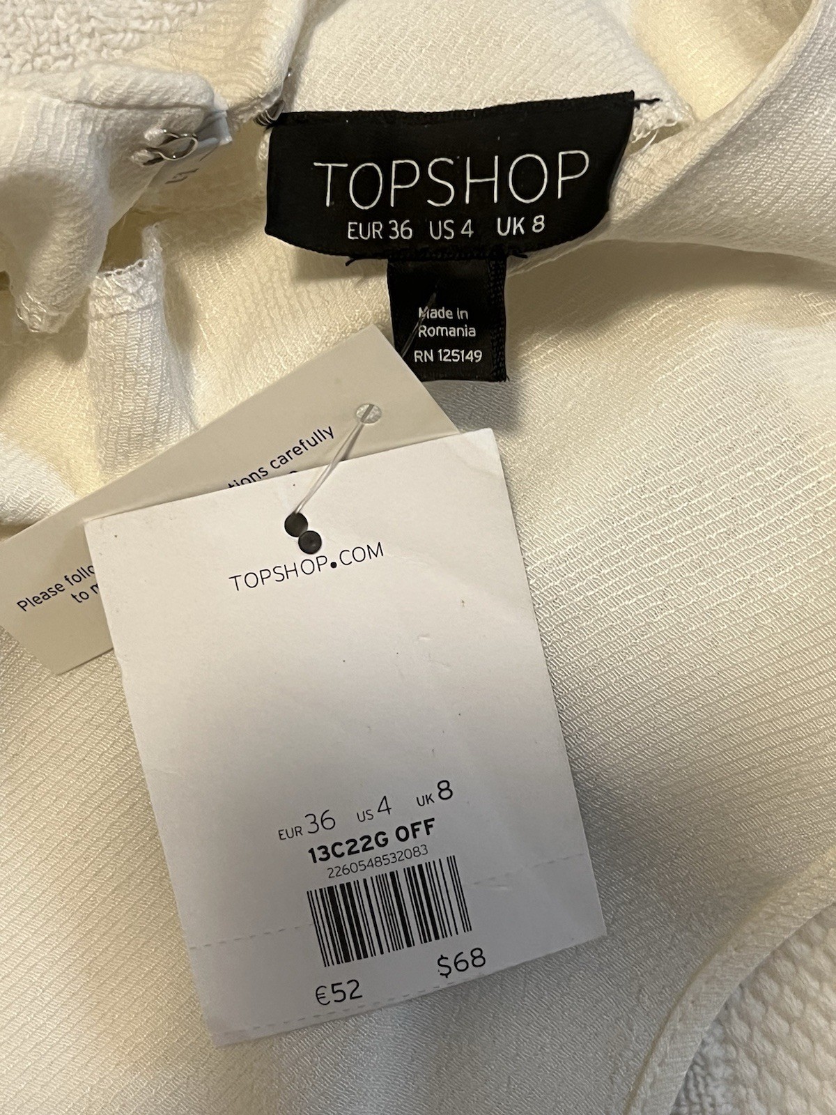 NWT Topshop White Sleeveless High Low Hem Tunic Tank Top UK 8 US 4