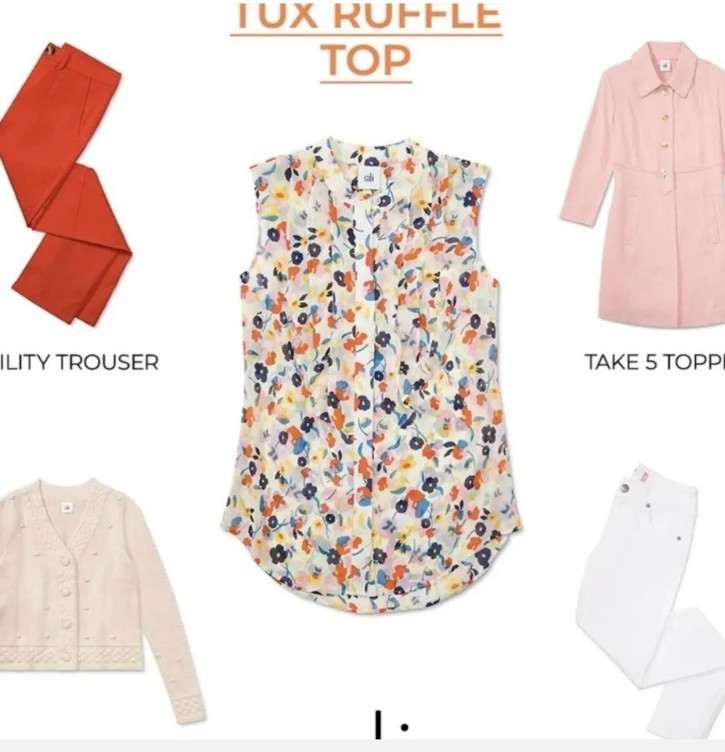 Cabi New NWT Tux Ruffle Top #6108 Ivory w multi floral Size XXS – XXL Was $86