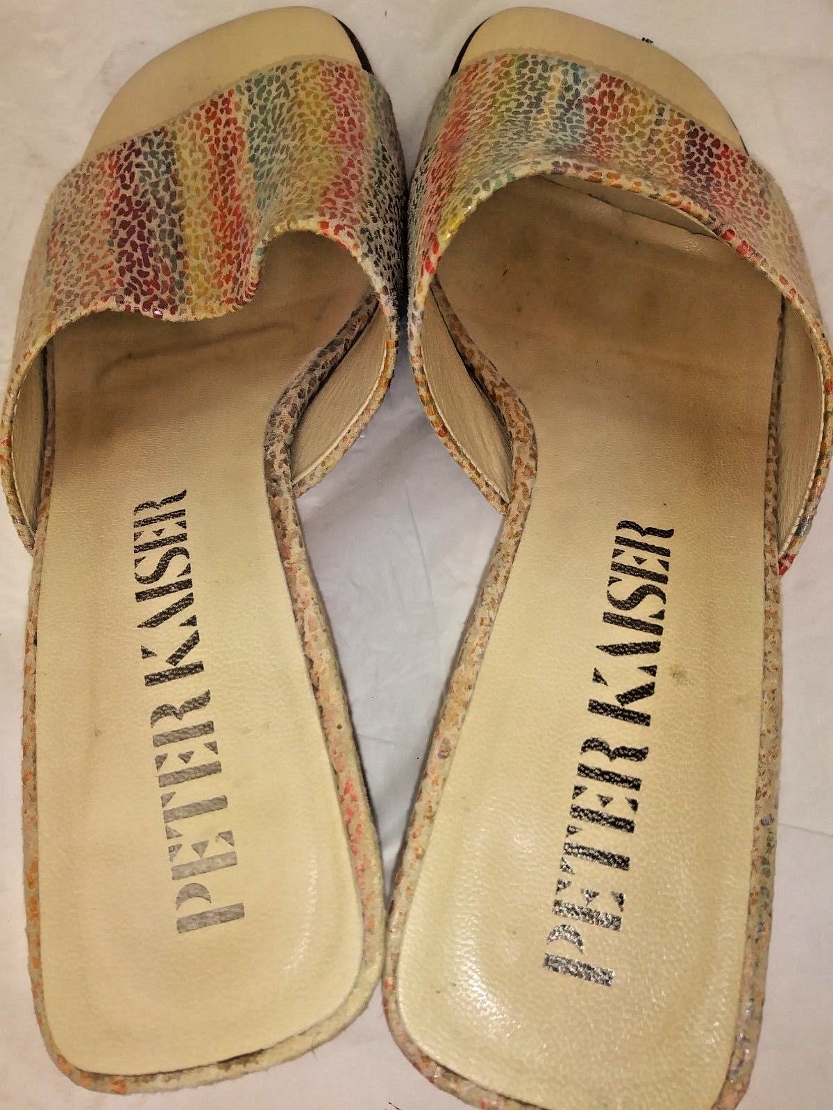 Peter Kaiser Womens 7.5 Sandals Heels Striped Textured Leather Mules Y2K 2029