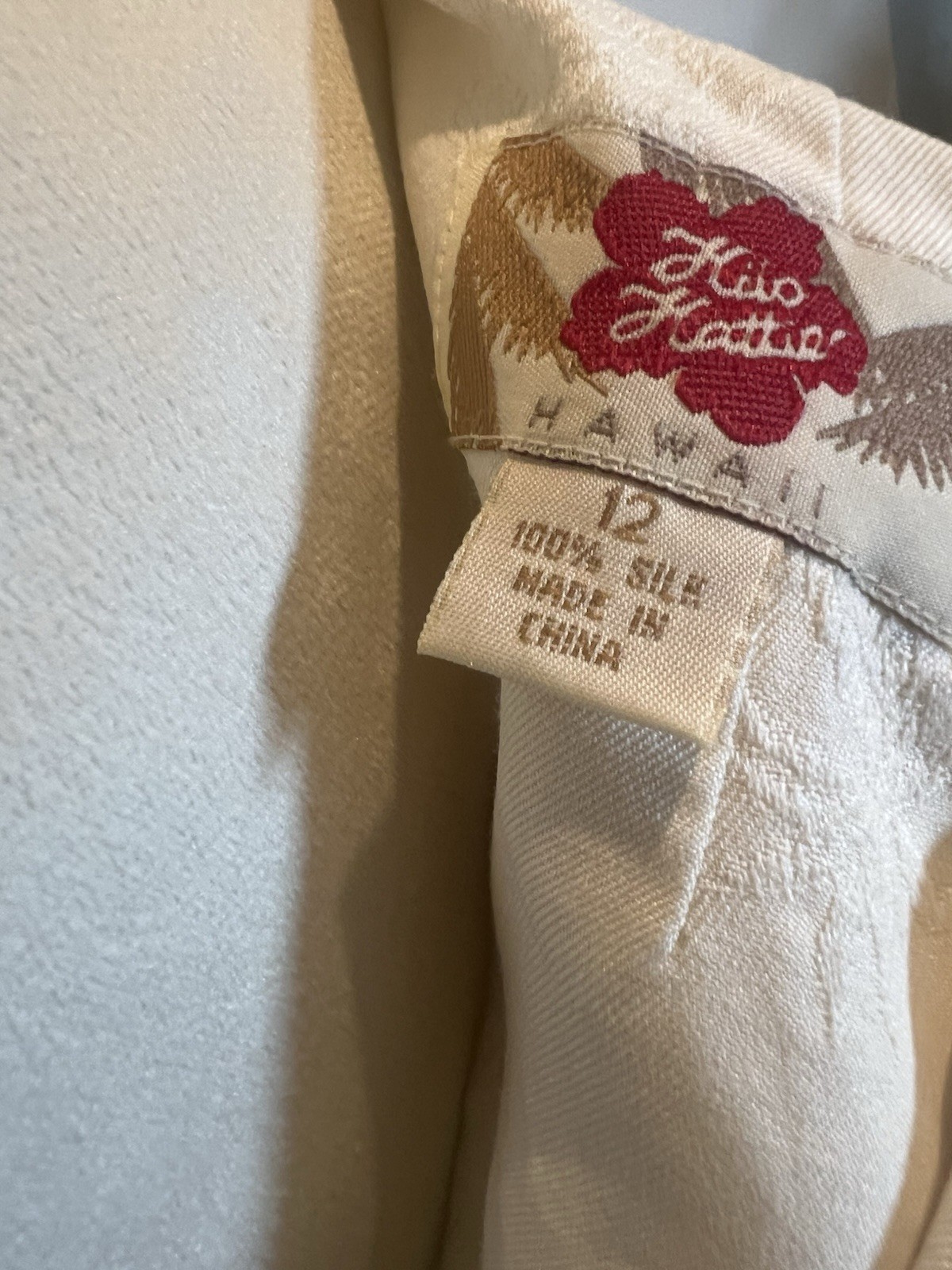 Vintage Hilo Hattie 100% Silk Ivory Maxi Dress 12 Beach Bridal Islandwear