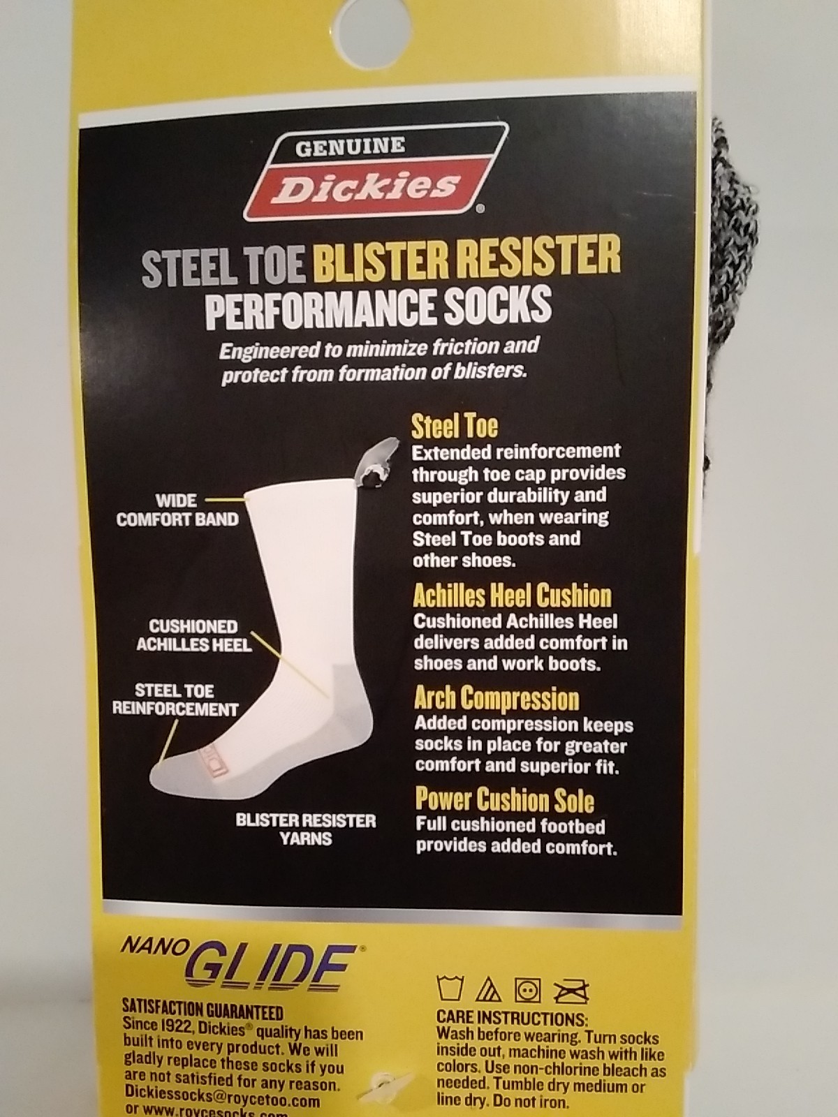 Dickies Mens Steel Toe Blister Resister Socks 3 Pk Nano Glide Black Size 6-12
