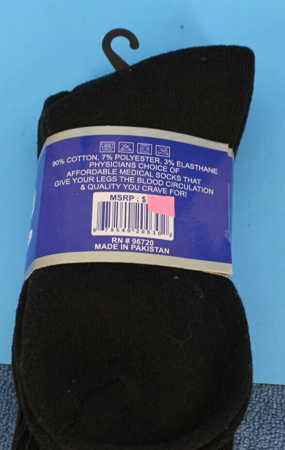Diabetic Socks Dr Hero Black Size 9-11 shoe size 4-10 3 pair 90% Cotton RN96720