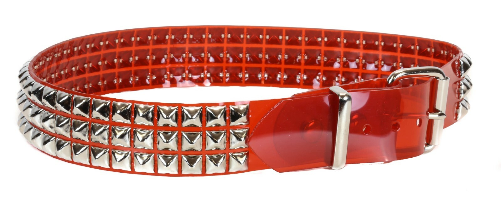 Vinyl Red Three Row Silver Pyramid Stud Belt Punk Goth Metal Funk Plus USA