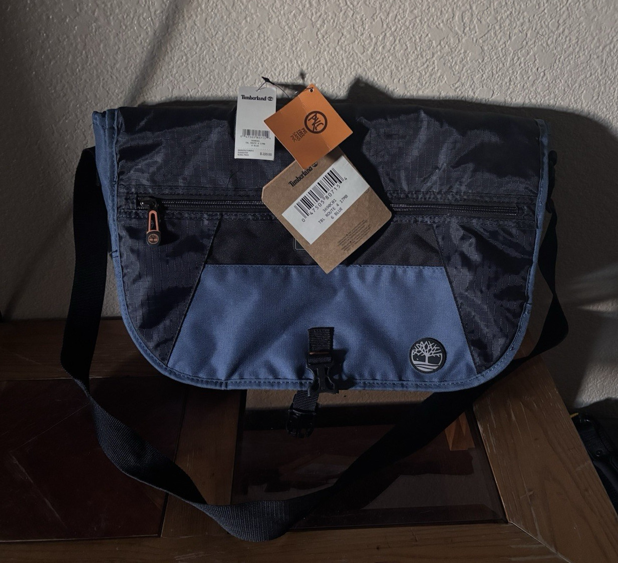 Timberland Blue/Black Messenger Bag Zip & Buckle, Adjustable Strap, Travel