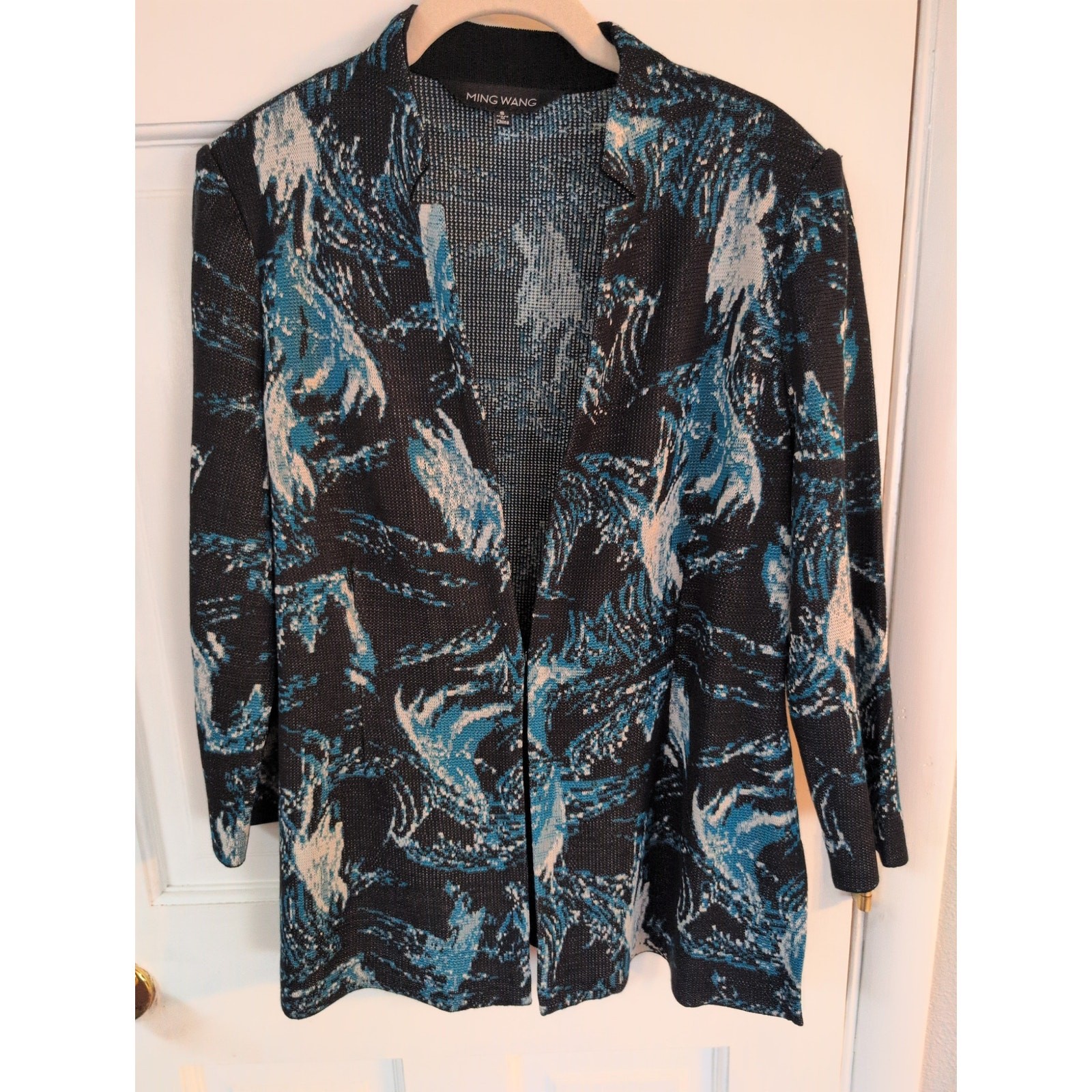 Ming Wang Open Front Knit Jacket Textured Abstract Print Size S