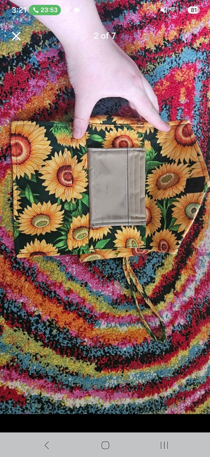 Sunflower Floral Zip-Around Wristlet Wallet w/ Wrist Strap, Zipper Button