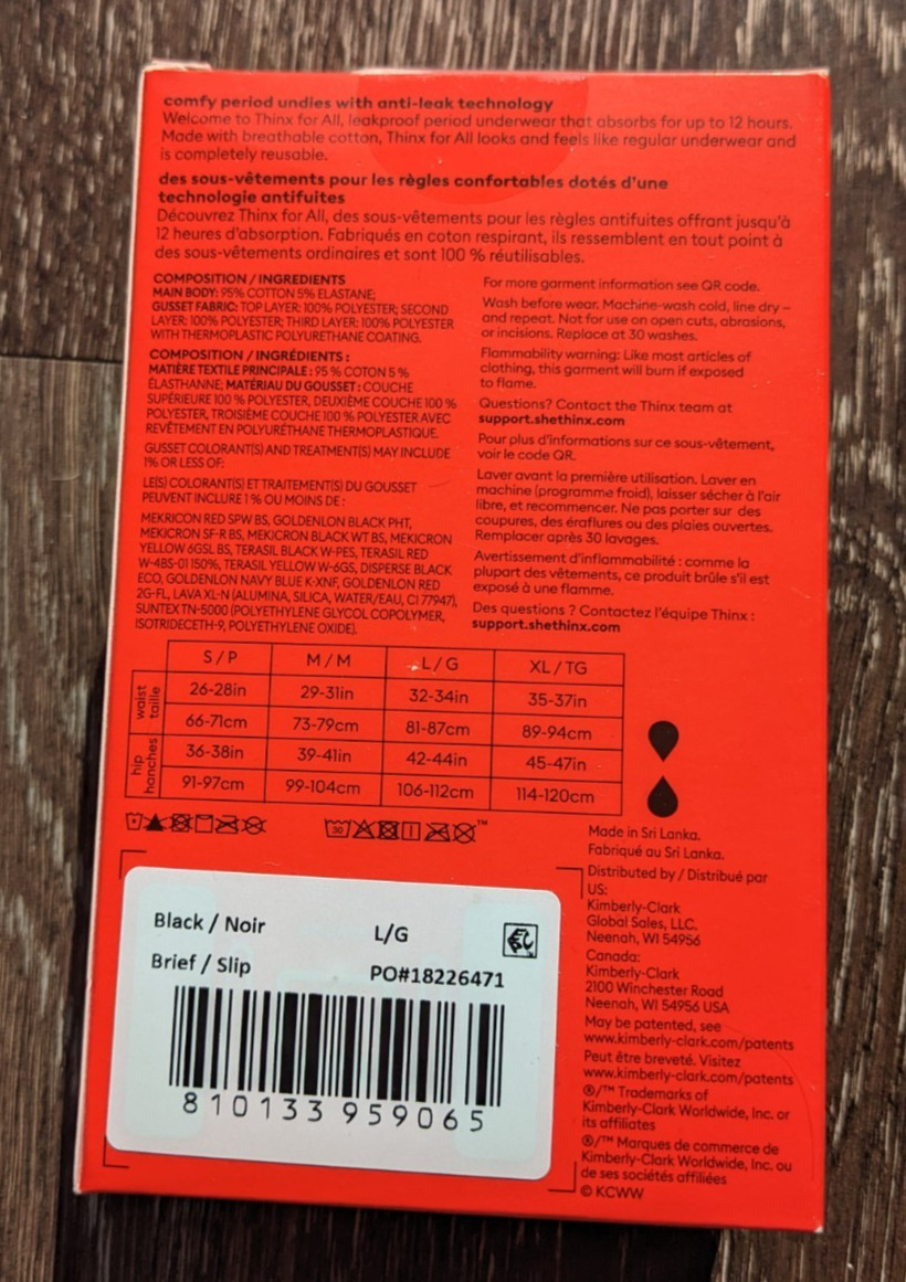 Thinx For All Period Underwear Brief Slip All-Day Absorbency Size L – Black NEW