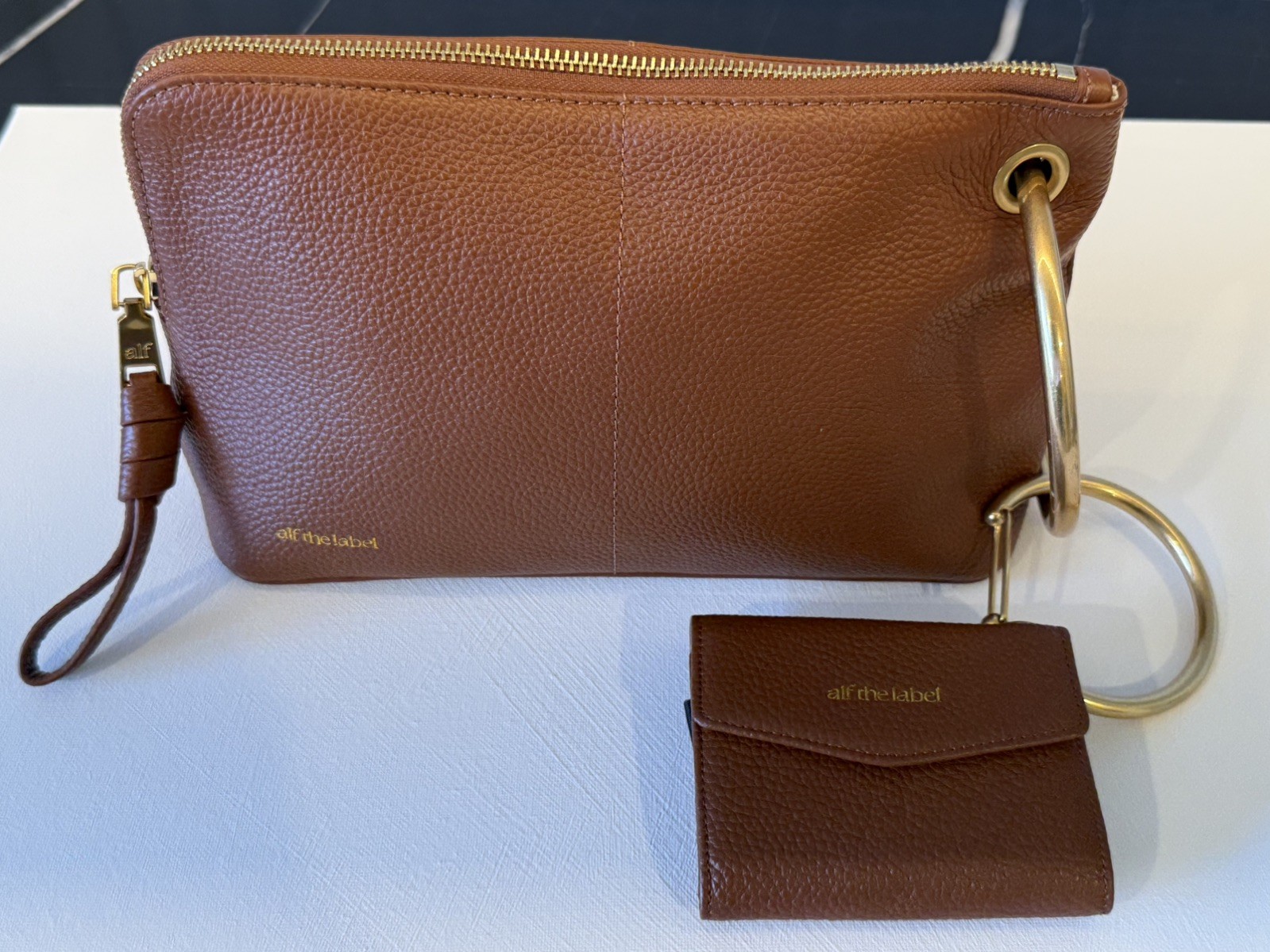 Alf the Label Carabiner Capsule Set Medium Pecan Leather Pouch + Elsie Wallet