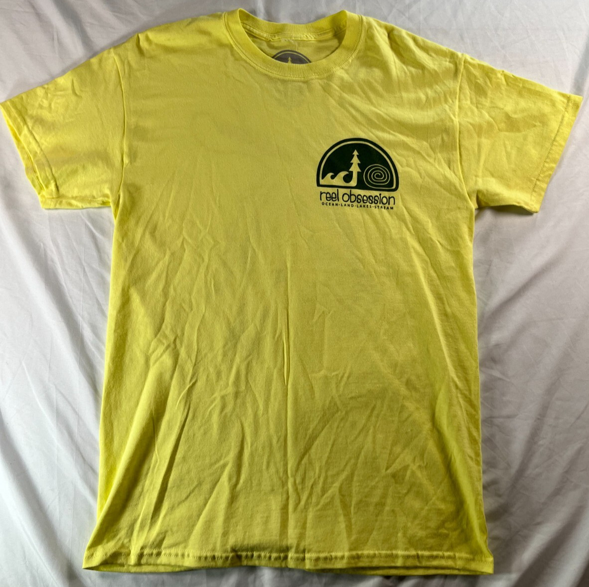 Fishing Shirt Mens Sz Medium Reel Obsession Short Sleeve T Shirt Yellow Trout