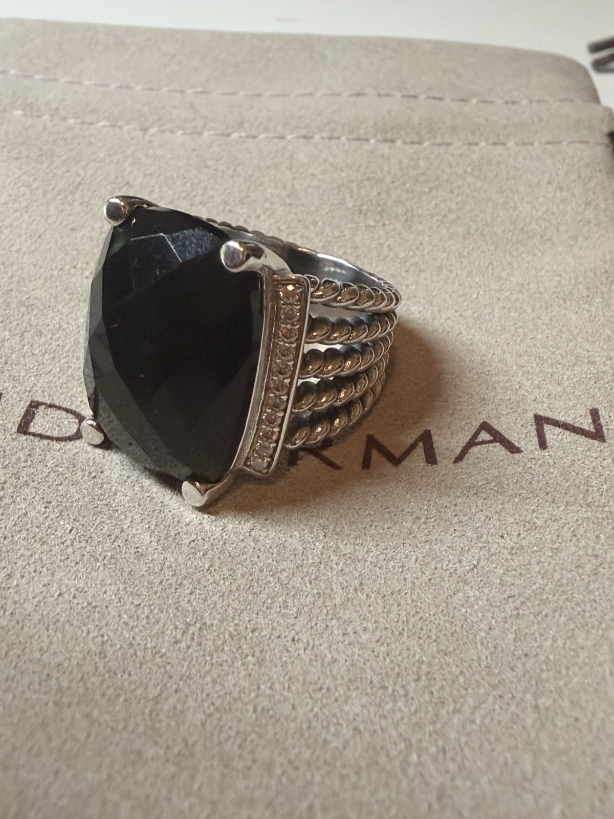 David Yurman Sterling Silver 925 Ring Size 6.5 Black Onyx 20x16mm wheaton
