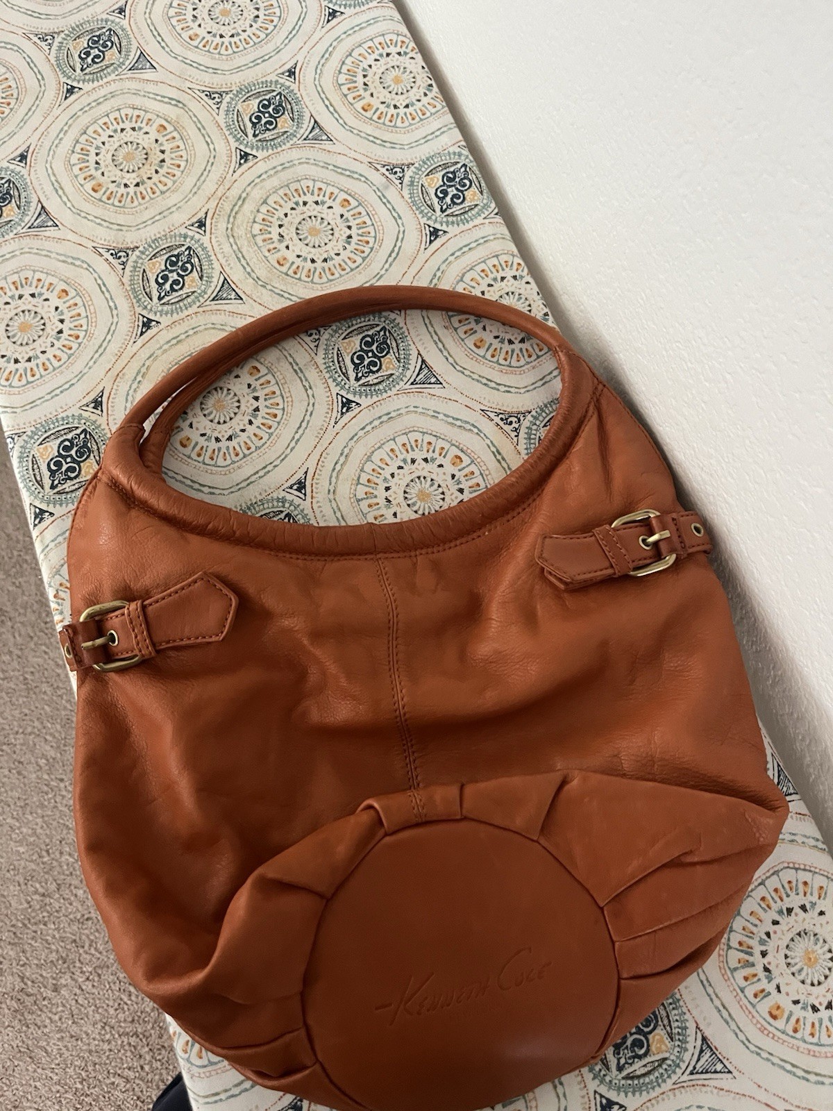 Kenneth Cole Orange Leather Hobo Bag Purse Shoulder Bag
